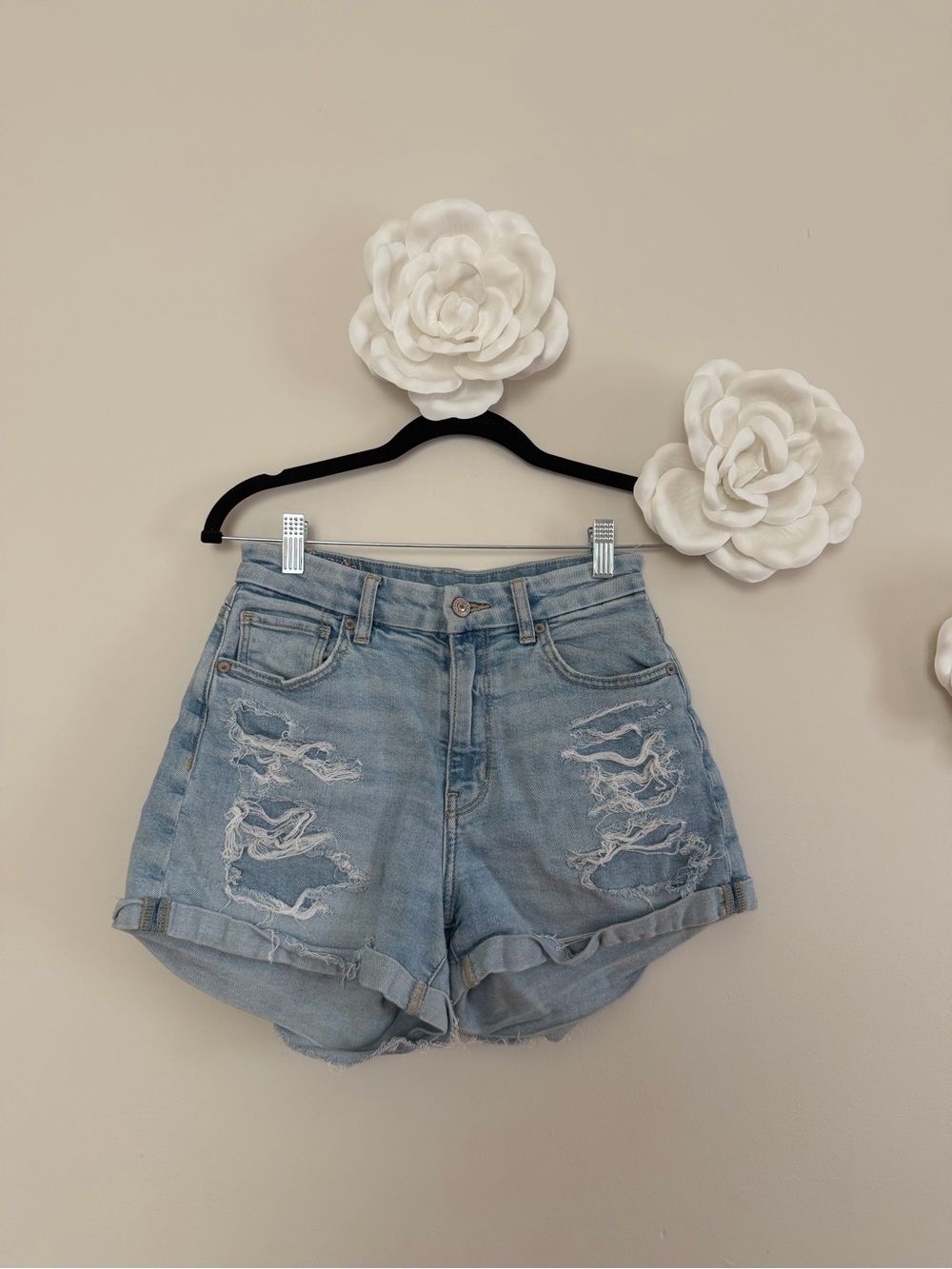 American Eagle Outfitters Light Blue Distressed Denim Shorts